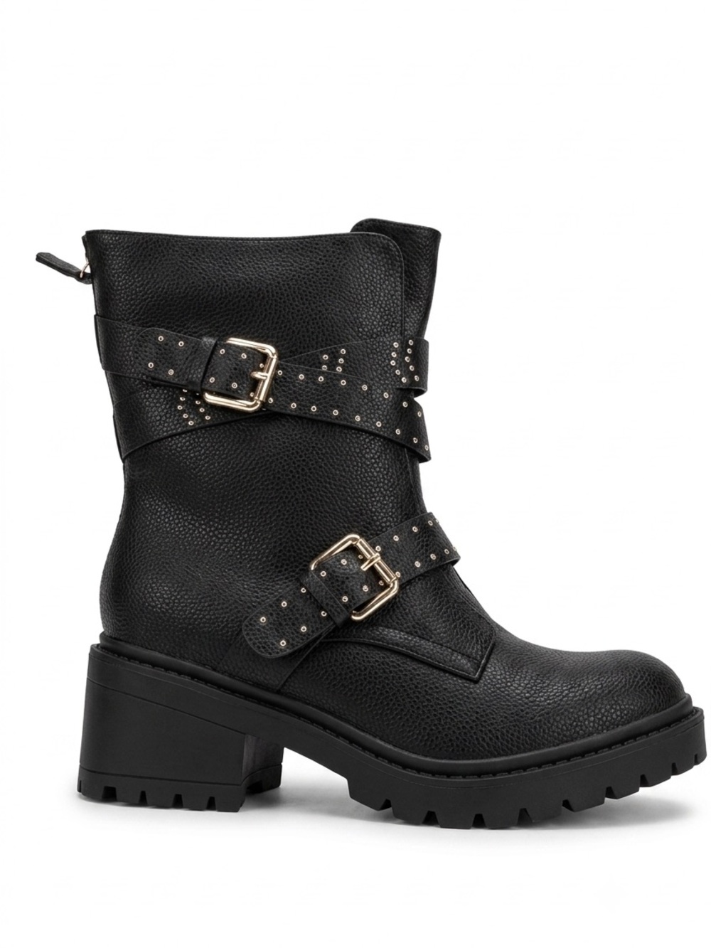 Avenue Black Studded Buckle Mid-Calf Boot